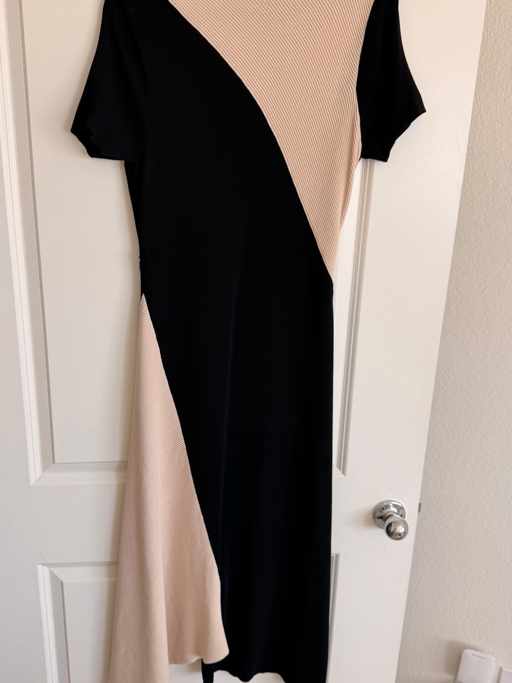 eva mendes for New York & Company Black and Beige Colorblock Maxi Dress